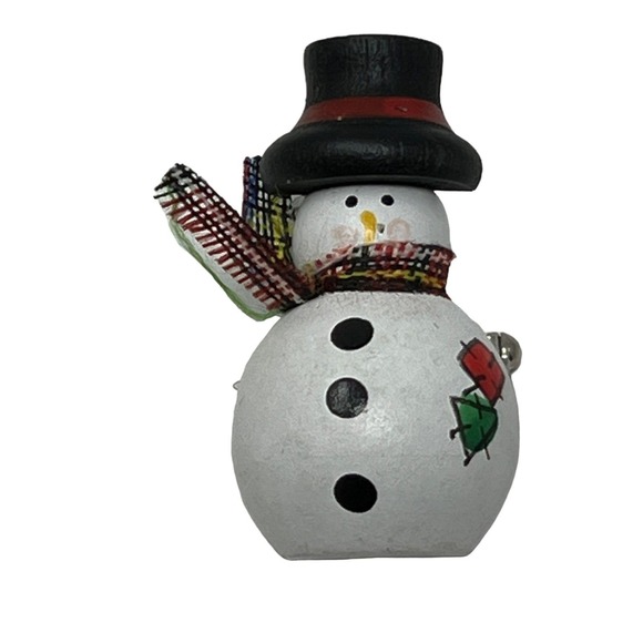 Jewelry - Vintage Snowman Brooch Wood with Scarf and Top Hat Winter Holiday Pin